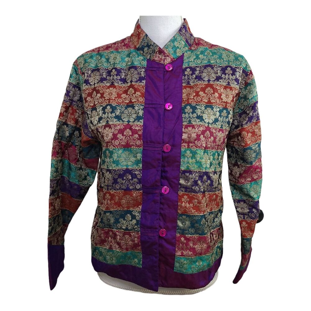 Coldwater Creek Women's Size PS‎ Silk Lined Asian Print Quilted Jacket Blazer